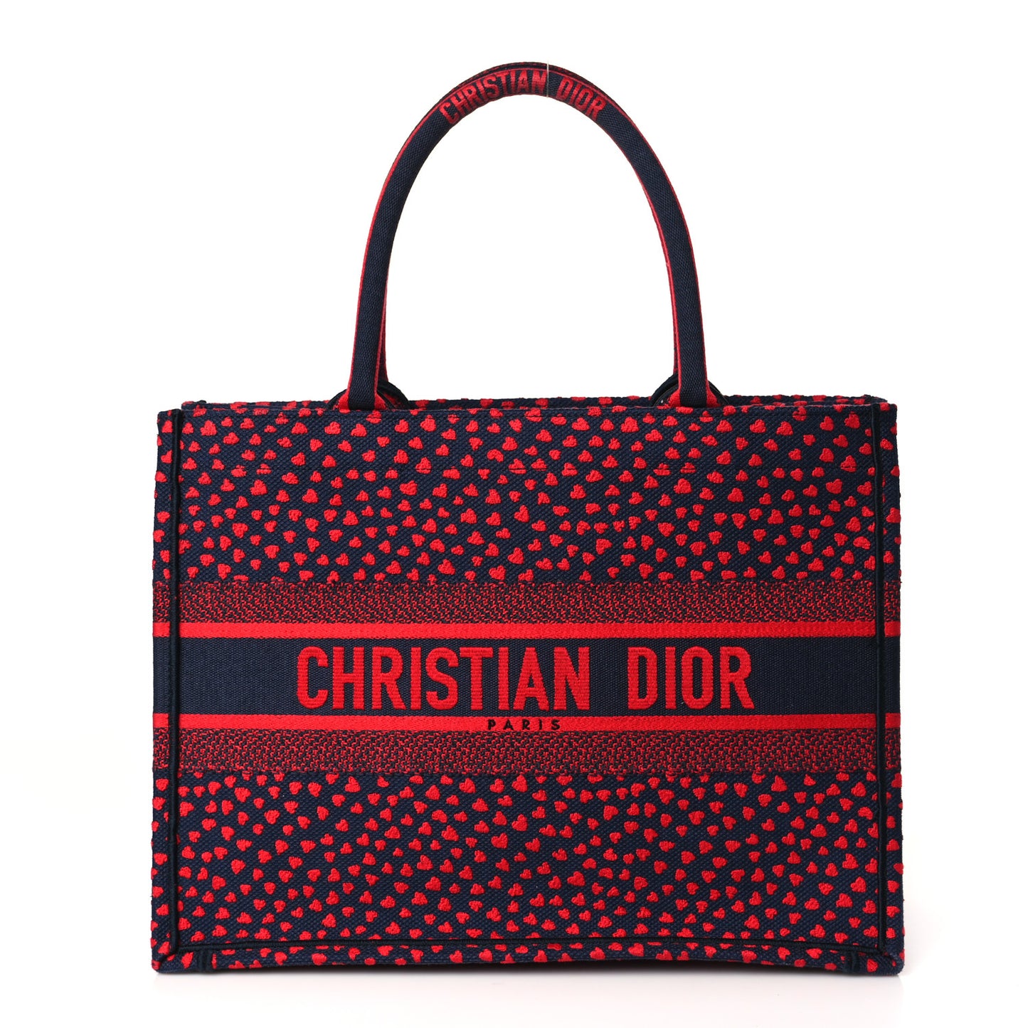 Canvas Embroidered Pop Heart I Love Paris Medium Book Tote Red Multicolor