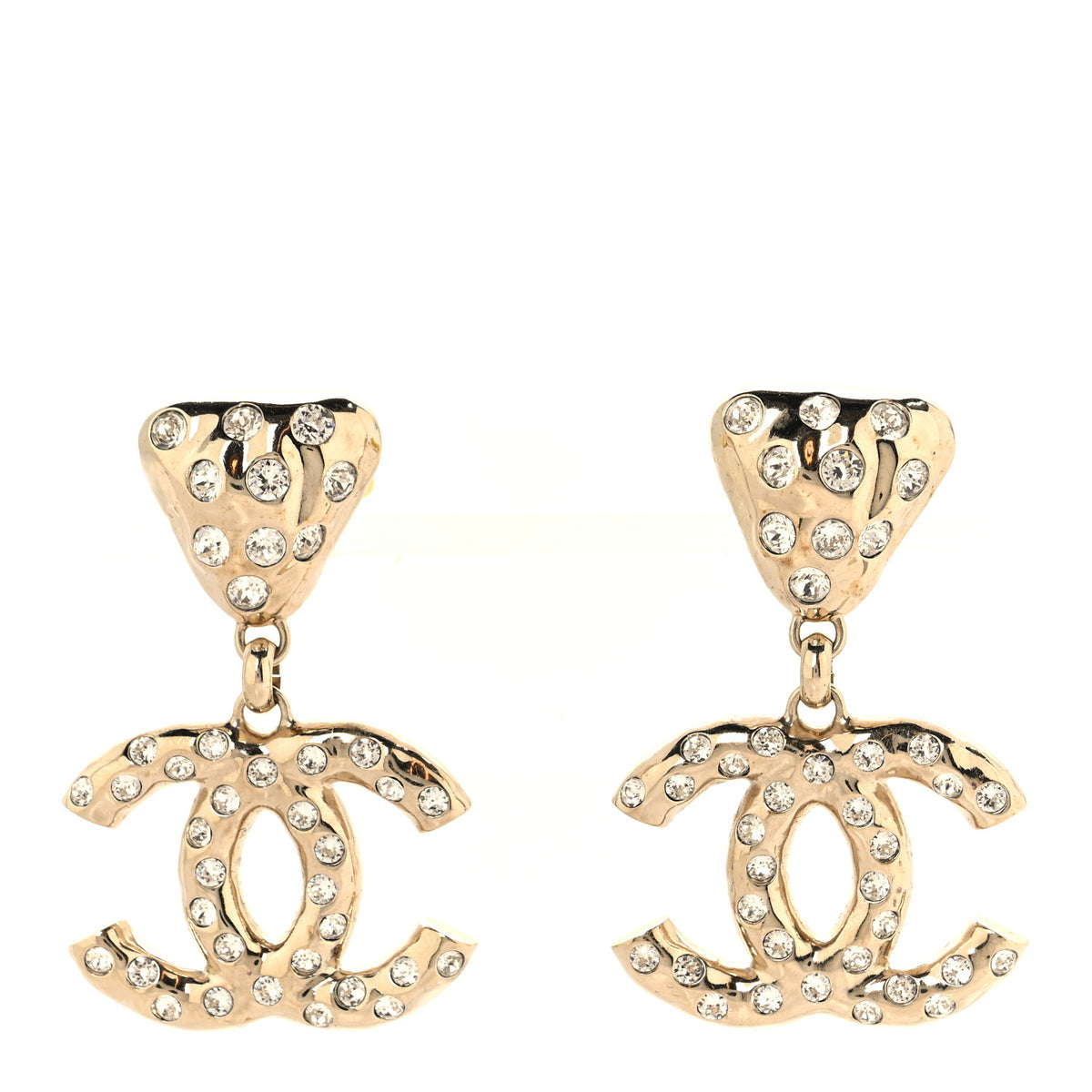 Crystal CC Drop Clip On Earrings Gold