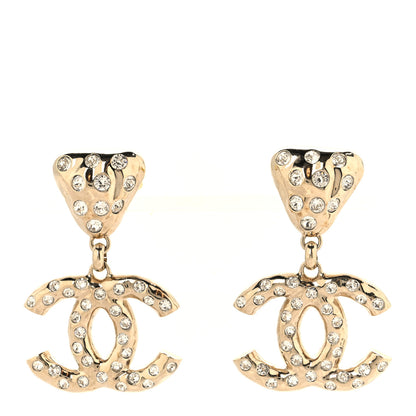Chanel Crystal CC Drop Clip On Earrings Gold 1 of 5