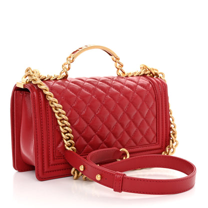 Chanel Caviar Medium Boy Logo Top Handle Flap Red 3 of 11