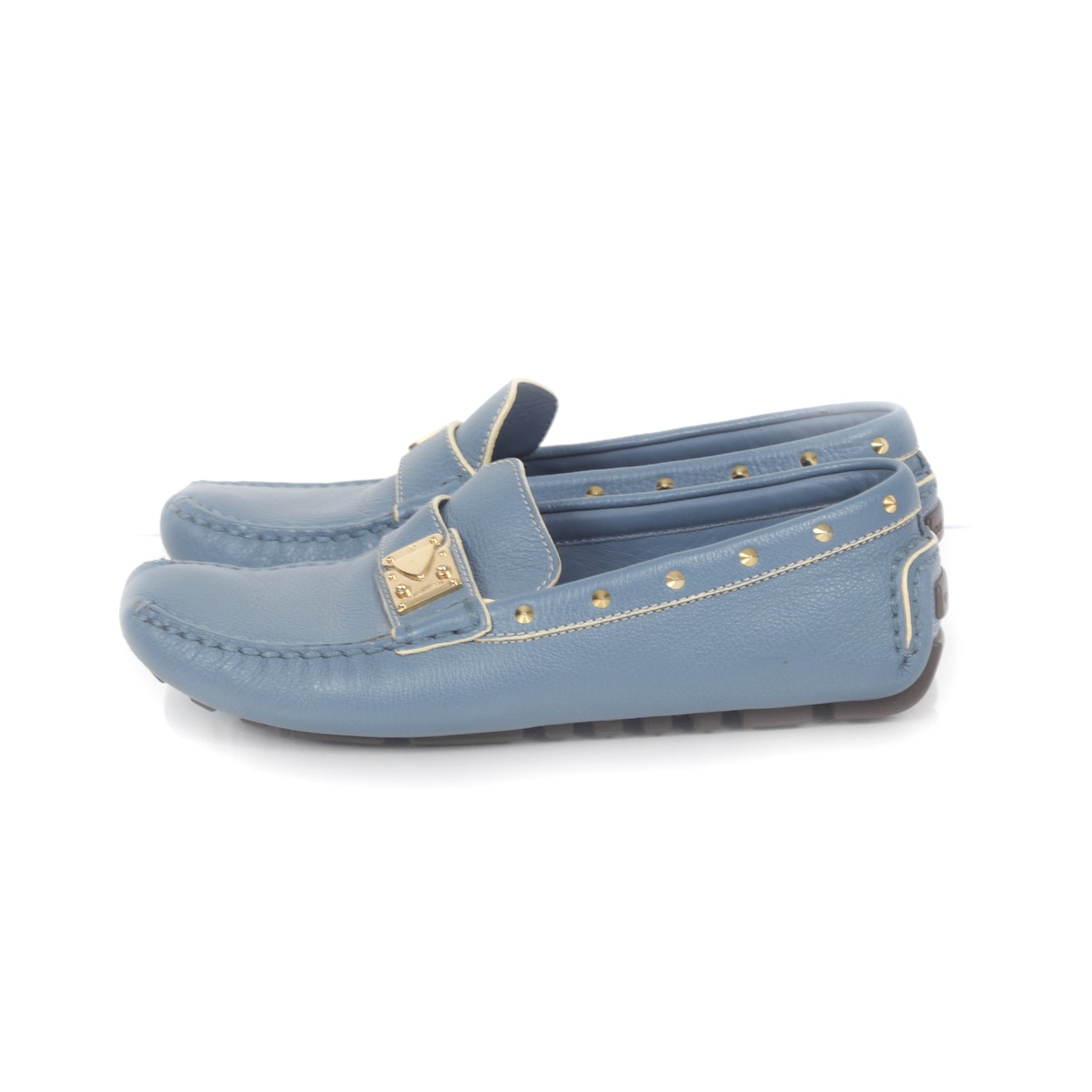 Louis Vuitton Suhali Studded Driving Loafers 37 Blue 2 of 9