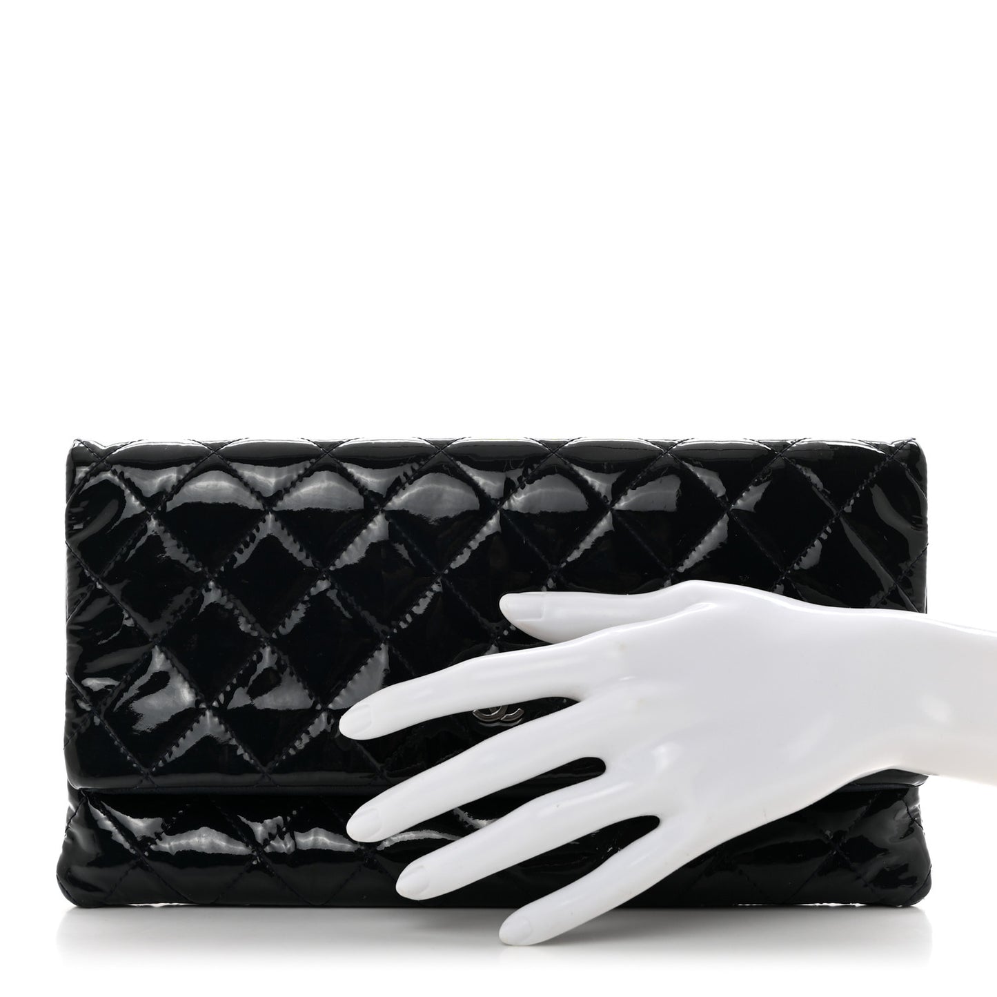 Patent Calfskin Quilted Beauty CC Clutch Dark Blue