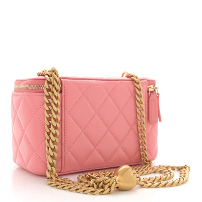 Chanel Shiny Lambskin Quilted Sweetheart Small Vanity Case With Chain Pink 3 of 10