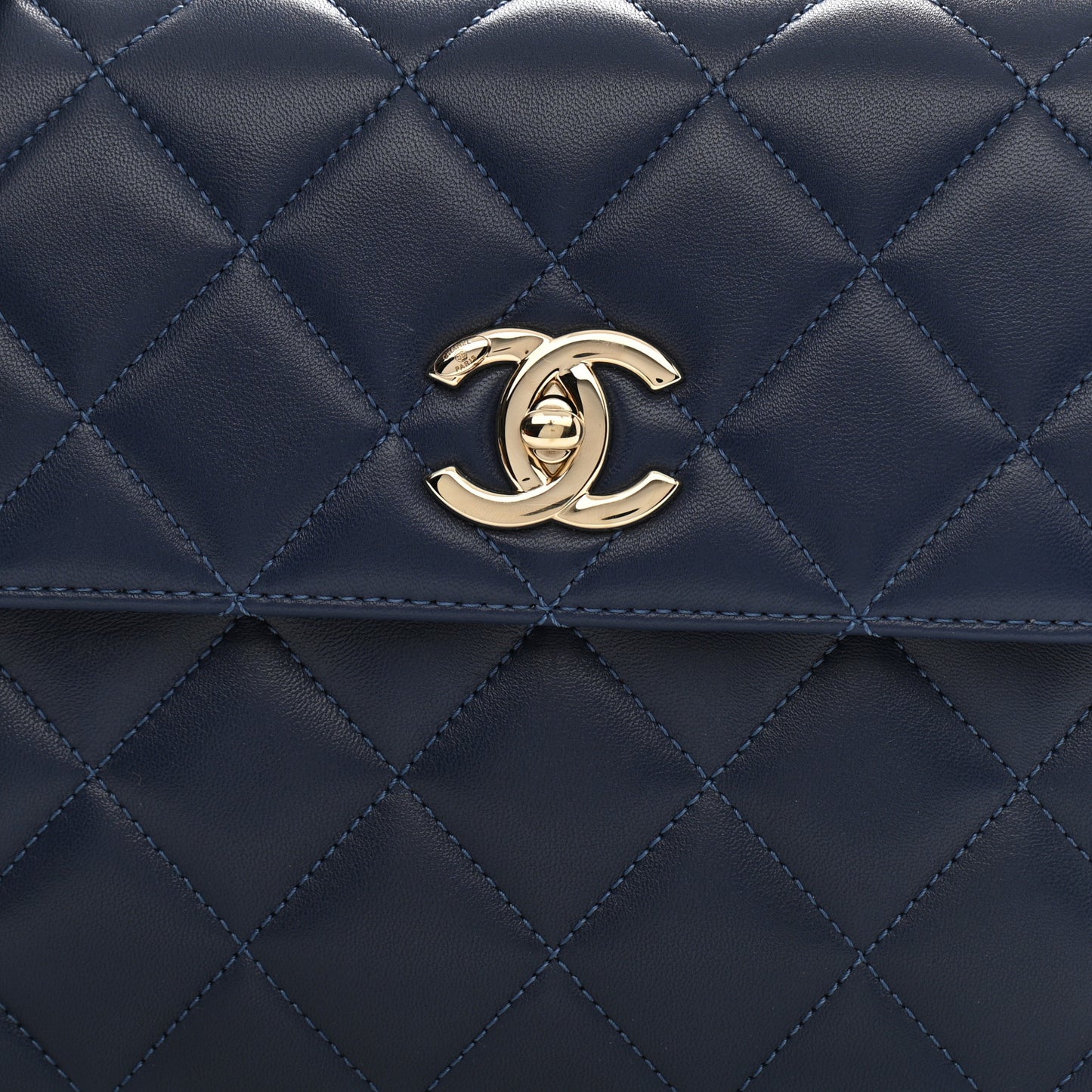 Lambskin Quilted Small Trendy CC Flap Dual Handle Bag Navy