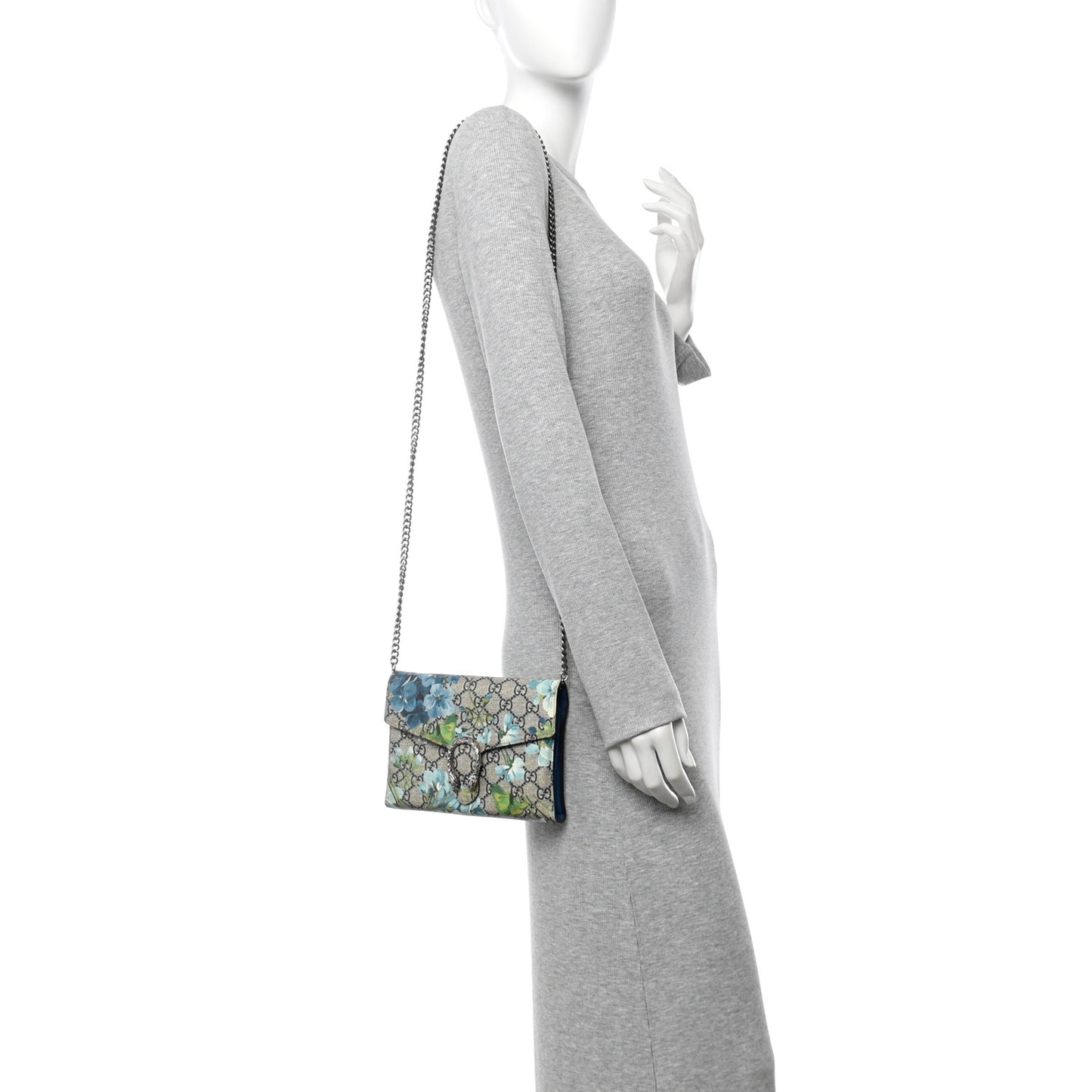 GG Supreme Monogram Blooms Mini Dionysus Chain Wallet Beige Blue Navy Vintage Blue