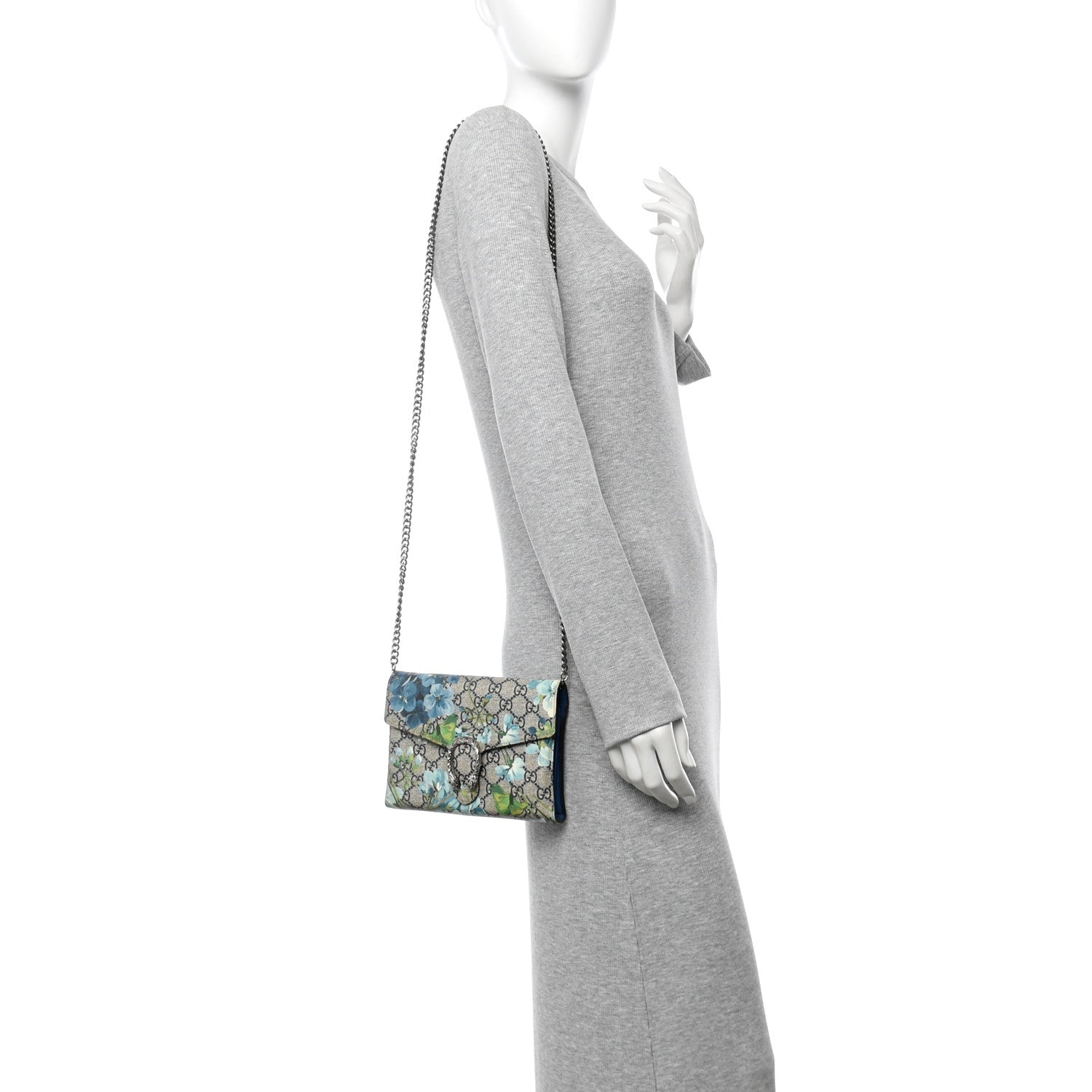 Gucci GG Supreme Monogram Blooms Mini Dionysus Chain Wallet Beige Blue Navy Vintage Blue 2 of 10