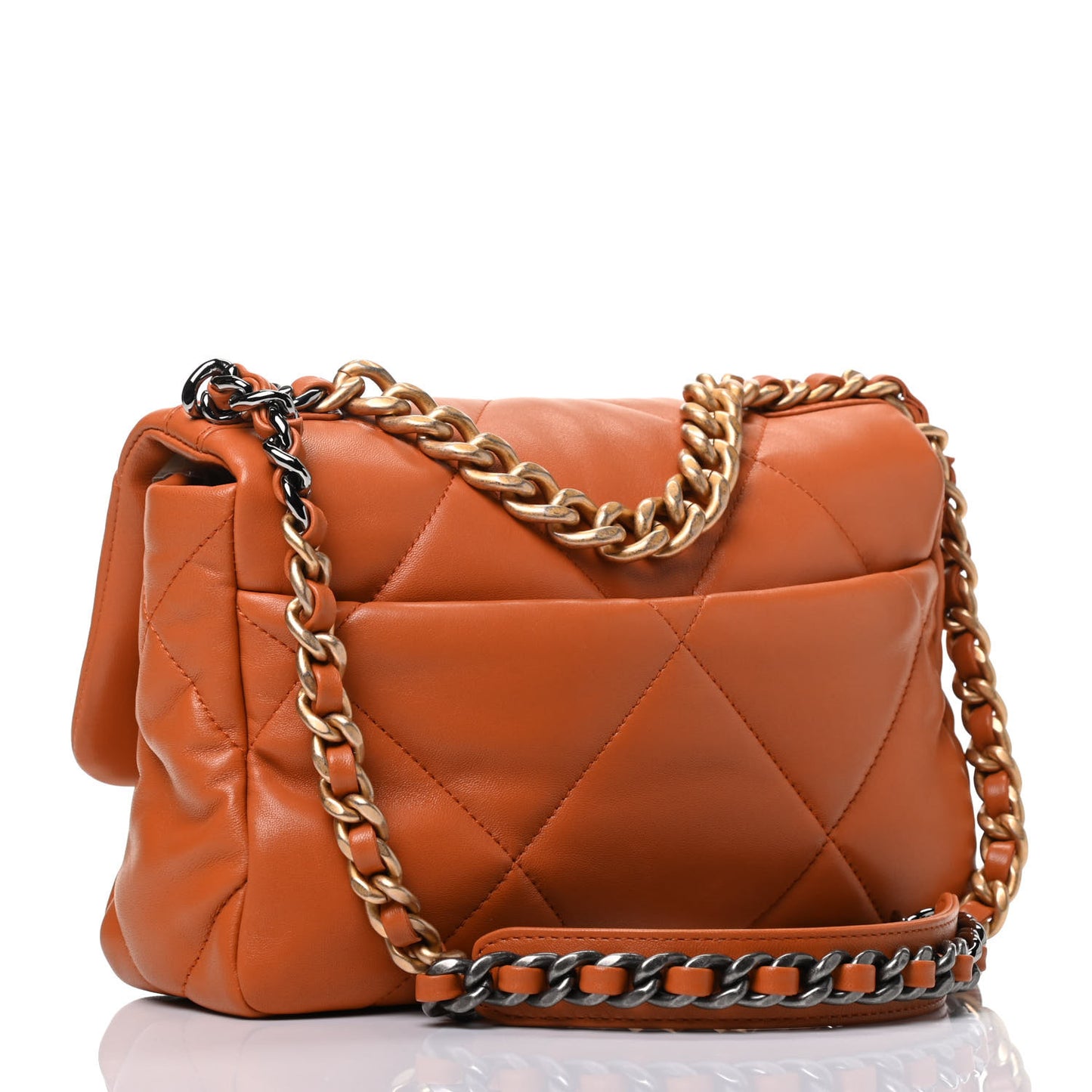 Lambskin Quilted Medium Chanel 19 Flap Light Brown