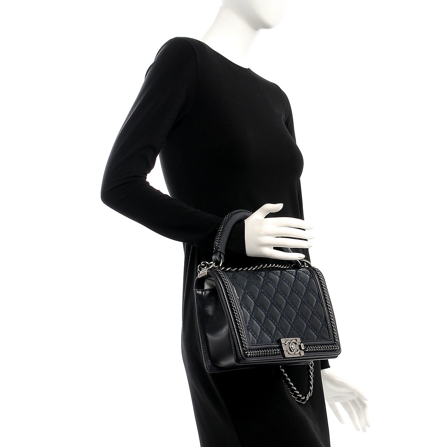 Chanel Calfskin Quilted New Medium Boy Top Handle Flap Dark Blue 2 of 11