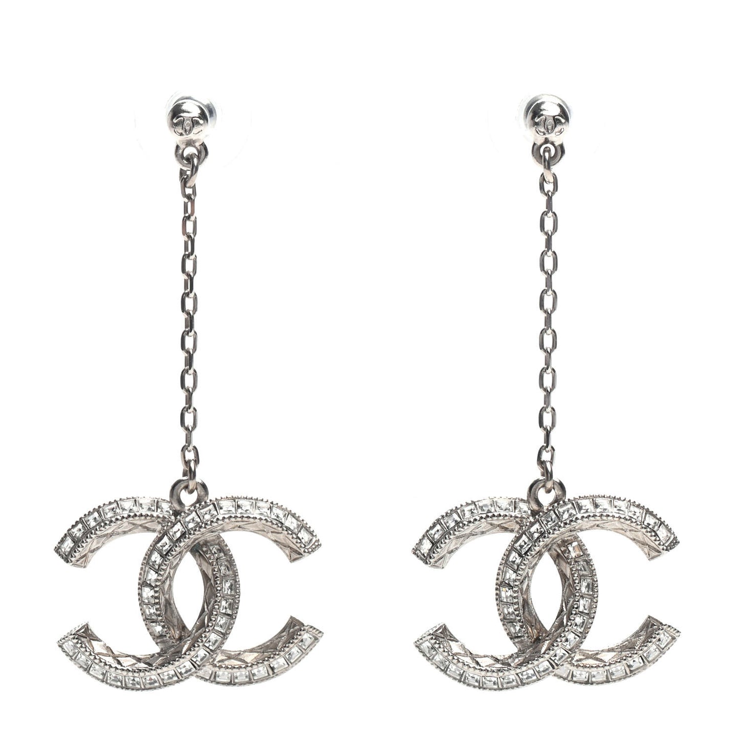 Crystal CC Drop Earrings Silver