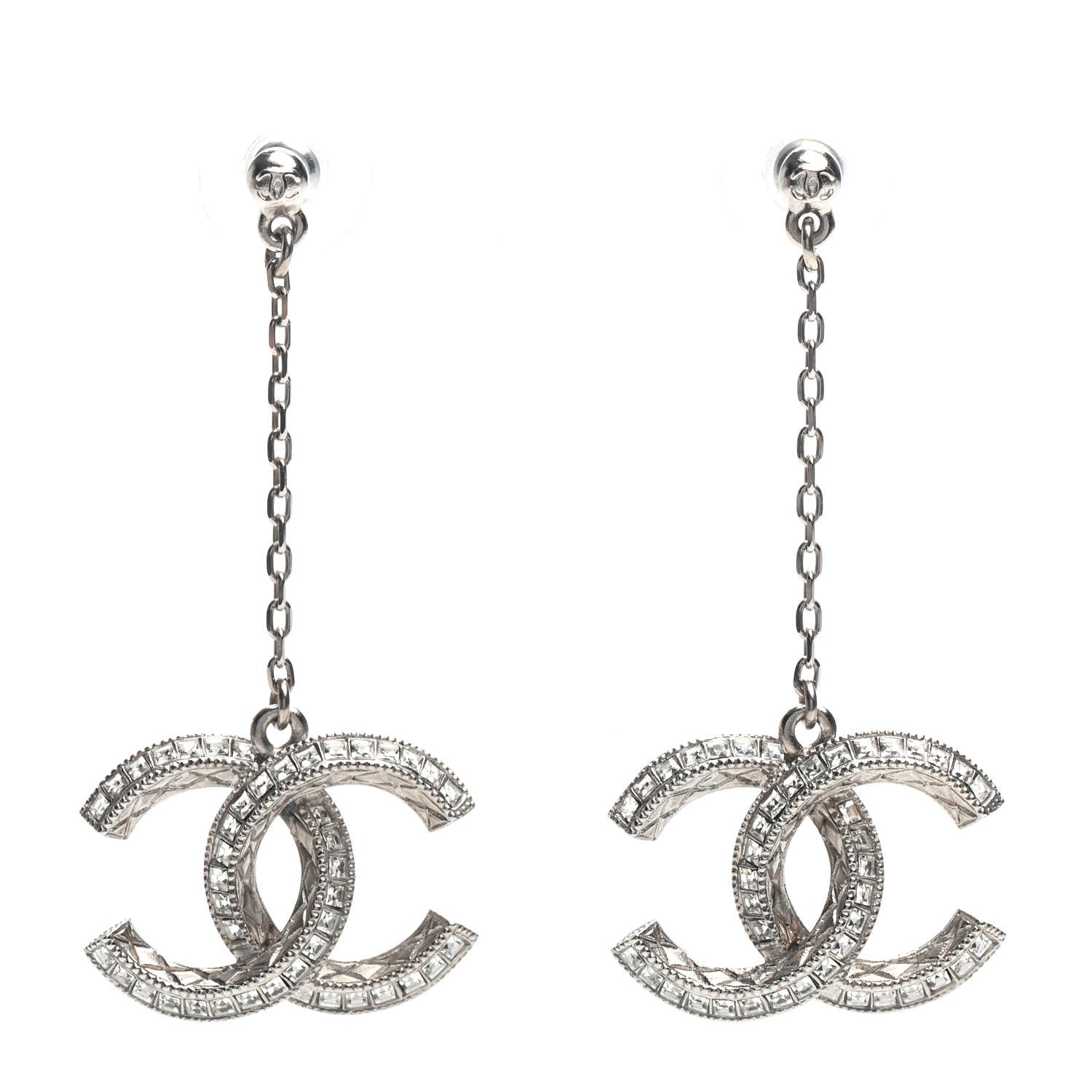 Chanel Crystal CC Drop Earrings Silver 1 of 4