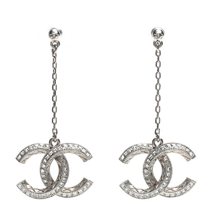 Chanel Crystal CC Drop Earrings Silver 1 of 4