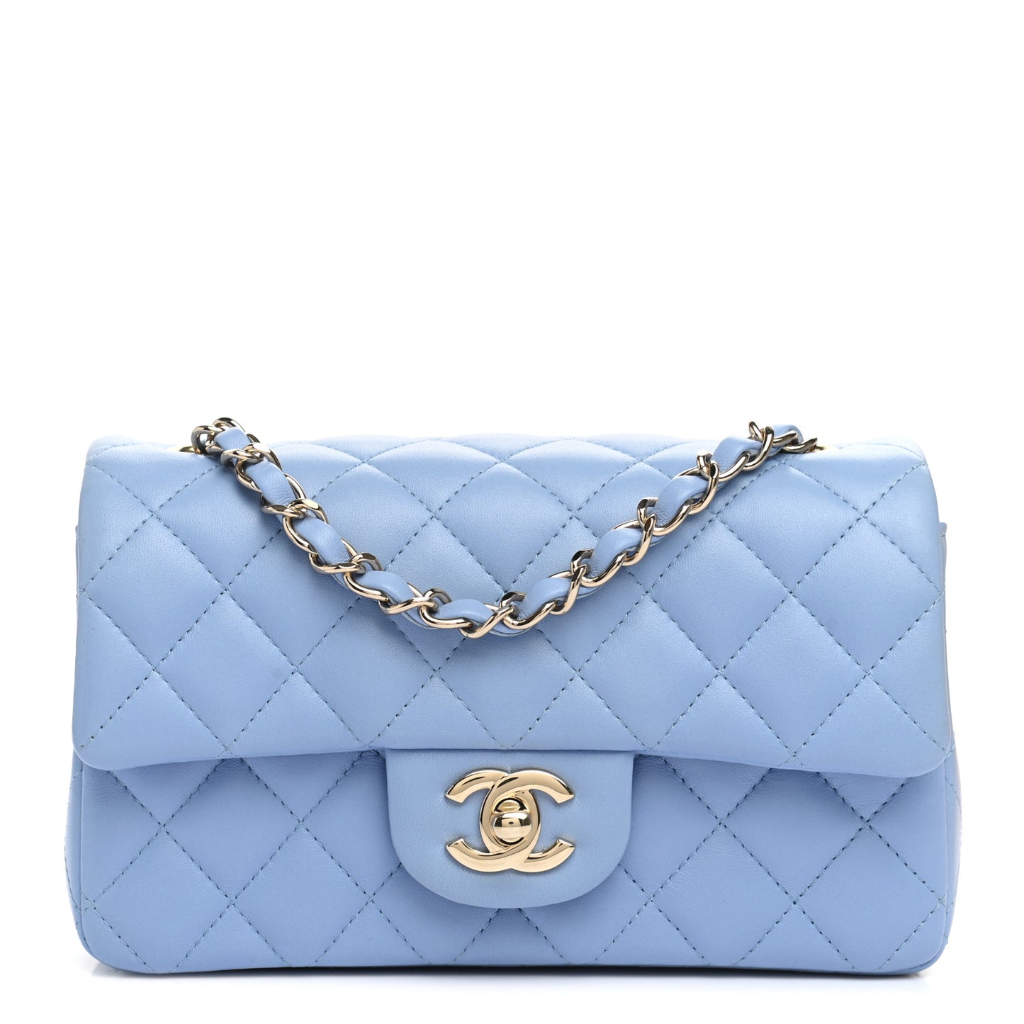 Lambskin Quilted Mini Rectangular Flap Light Blue