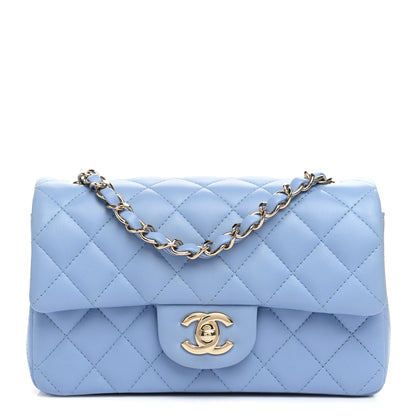 Chanel Lambskin Quilted Mini Rectangular Flap Light Blue 1 of 10