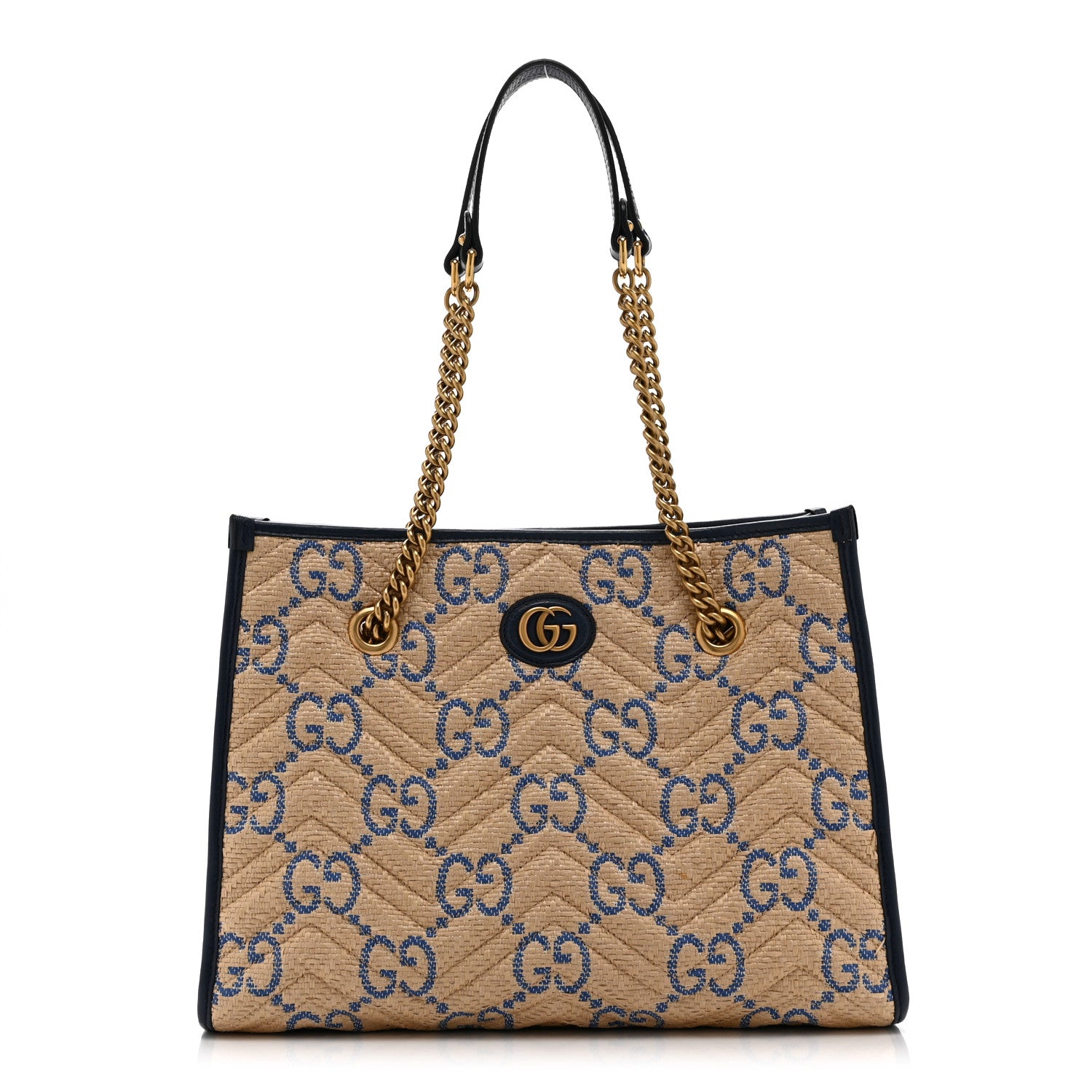 Gucci Raffia GG Monogram Matelasse Medium GG Marmont Shoulder Tote Natural Royale Off White 1 of 11