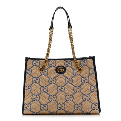 Gucci Raffia GG Monogram Matelasse Medium GG Marmont Shoulder Tote Natural Royale Off White 1 of 11