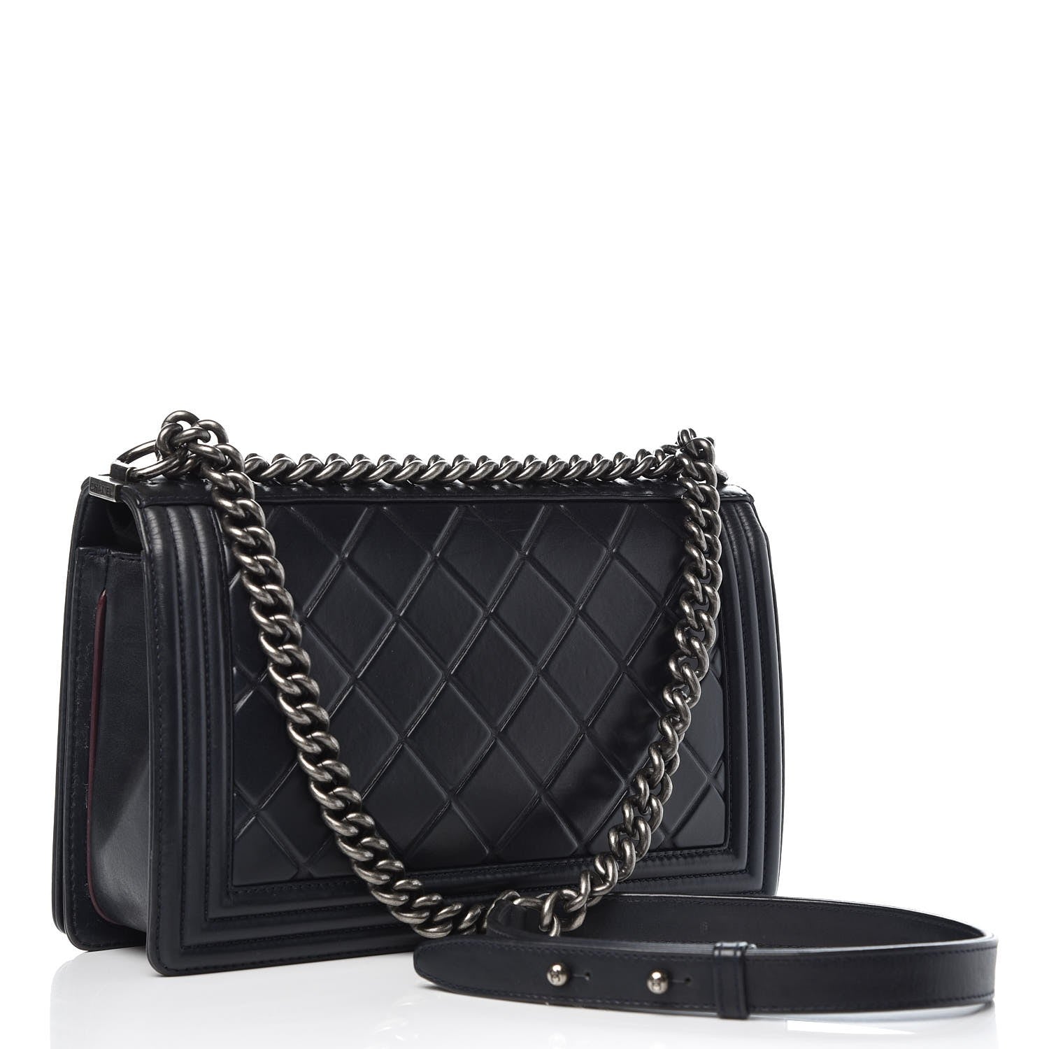 Chanel Calfskin Embossed New Medium Paris Salzburg Boy Flap Navy 3 of 11