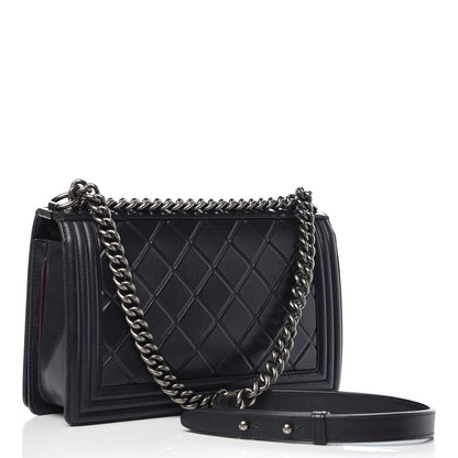 Chanel Calfskin Embossed New Medium Paris Salzburg Boy Flap Navy 3 of 11