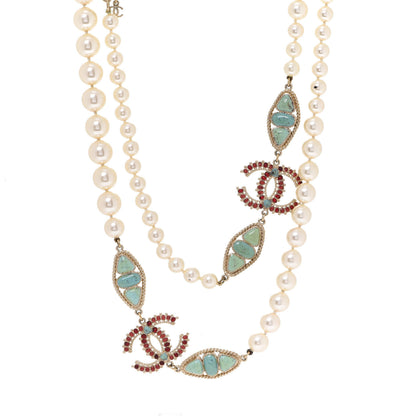 Chanel Pearl Gripoix CC Long Strand Necklace Turquoise Burgundy 1 of 5