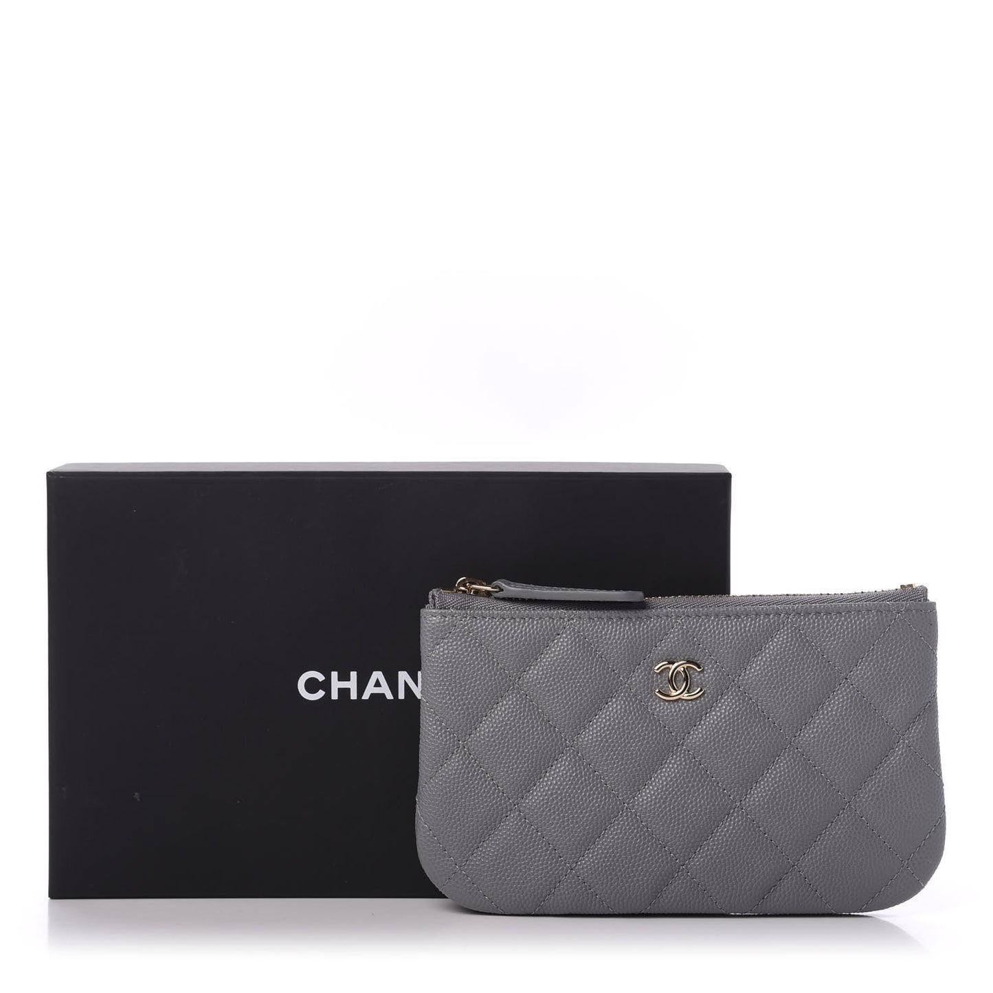 Caviar Quilted Small Cosmetic Case Grey