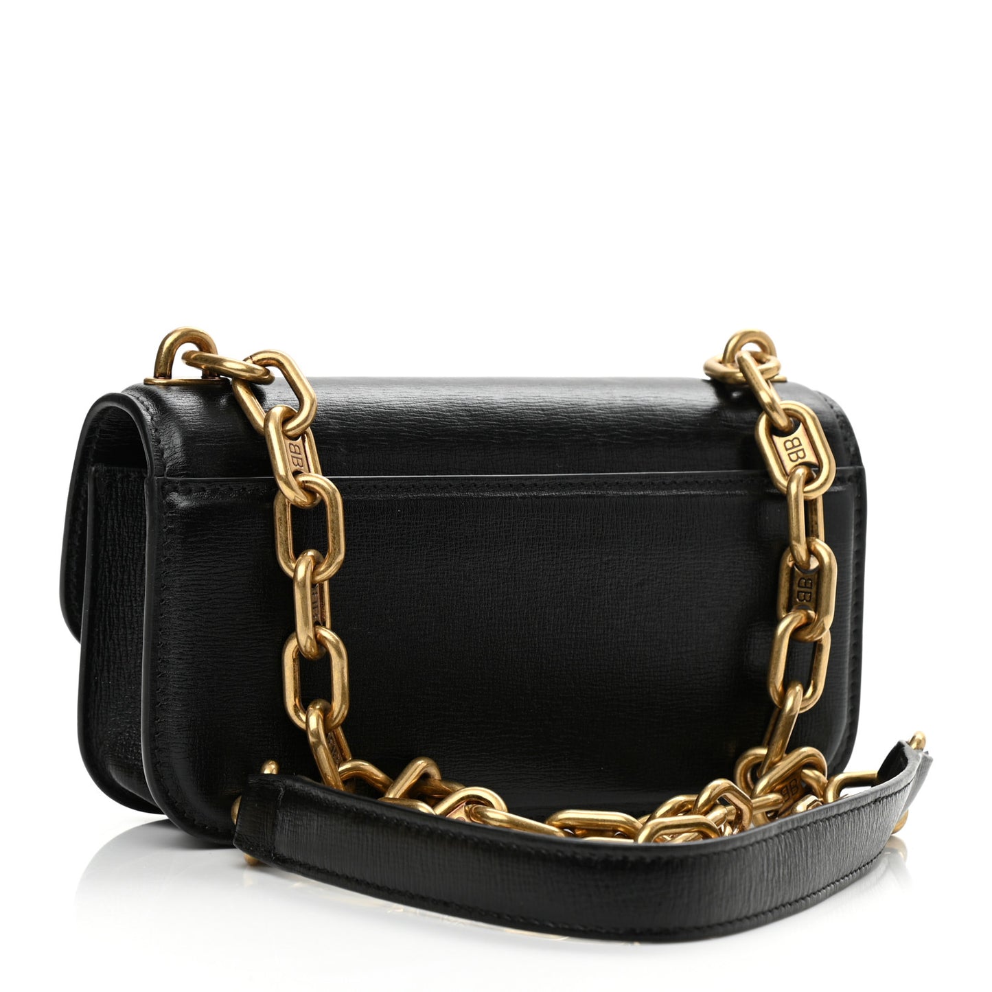 Calfskin Stripe Embossed Gossip Chain Bag XS Black