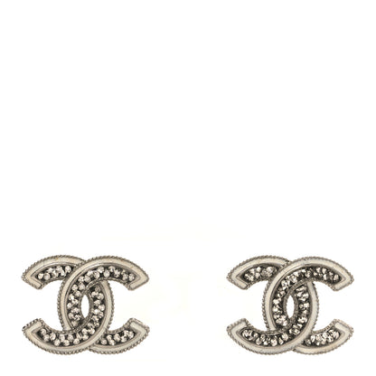 Chanel Crystal Resin CC Earrings Silver 1 of 4