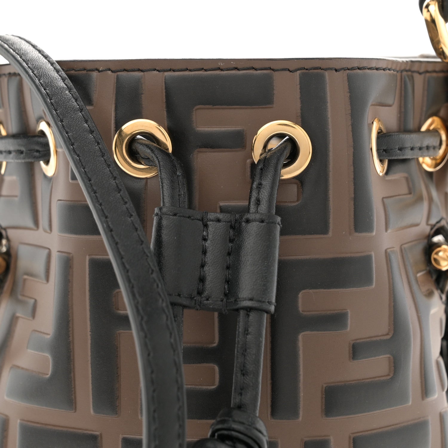 Fendi Vitello Liberty F is Fendi Bi-Color FF 1974 Embossed Mini Mon Tresor Bucket Bag Maya Black 8 of 10