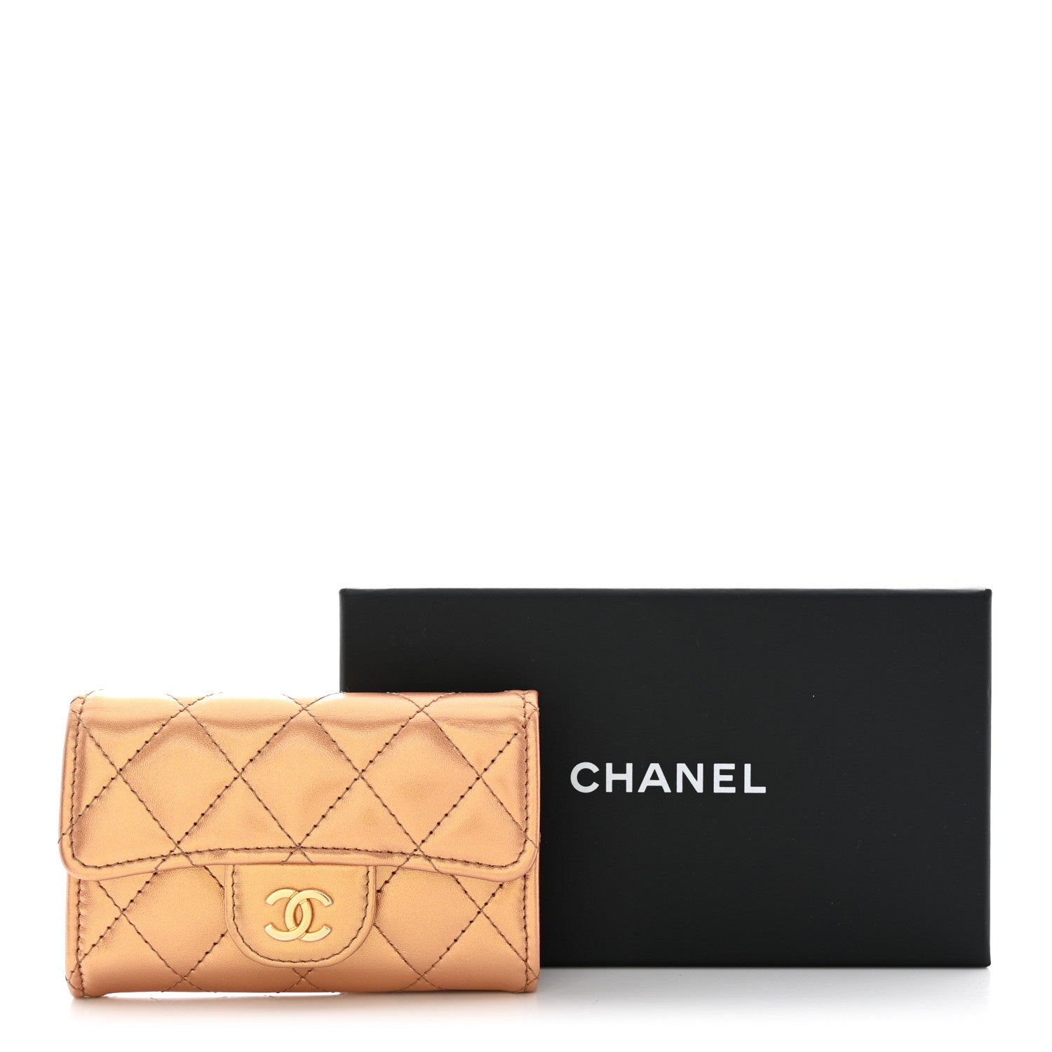 Chanel Metallic Lambskin Quilted Flap Card Holder Wallet Golden 11 of 11