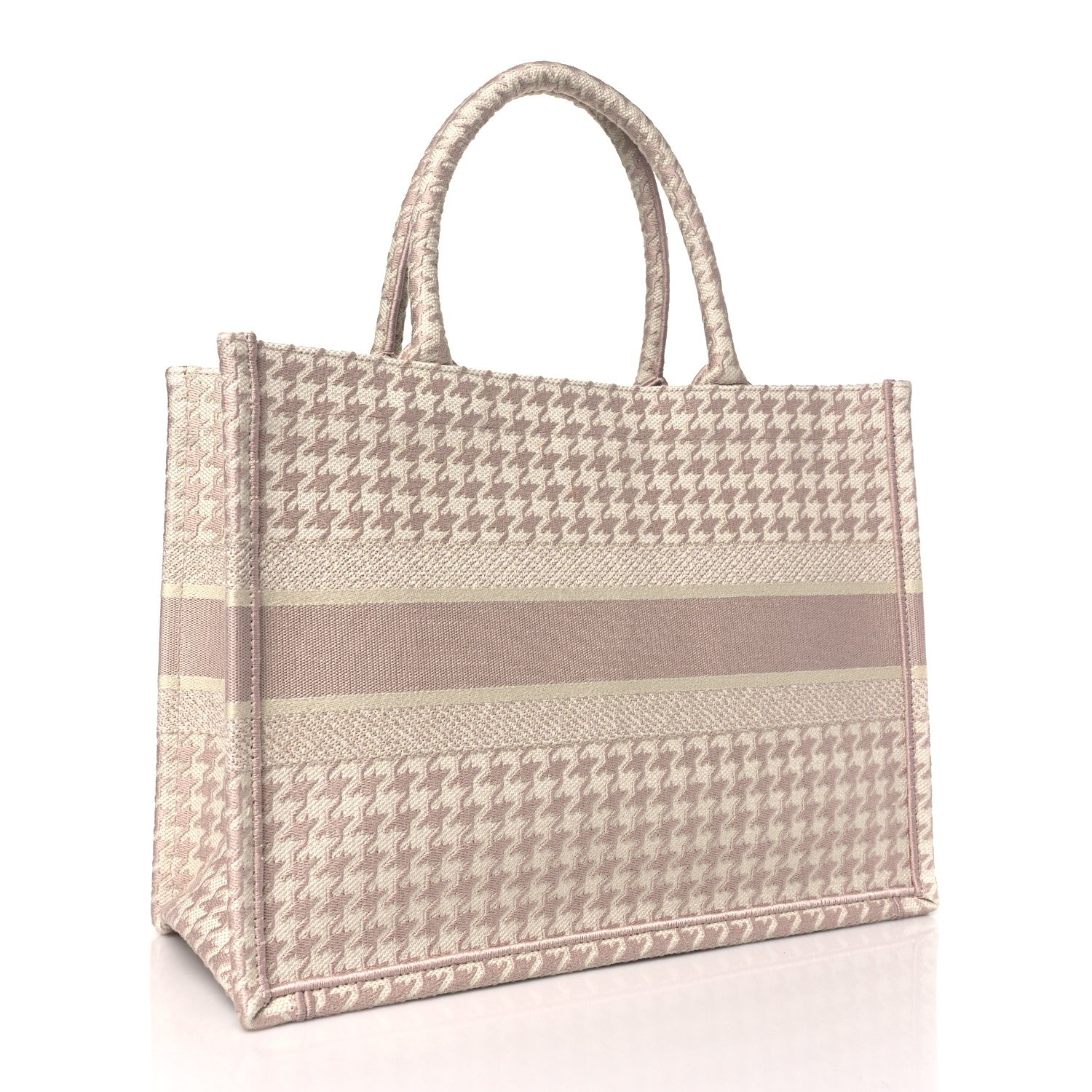 Christian Dior Canvas Macro Houndstooth Embroidered Medium Book Tote Pink White 3 of 12