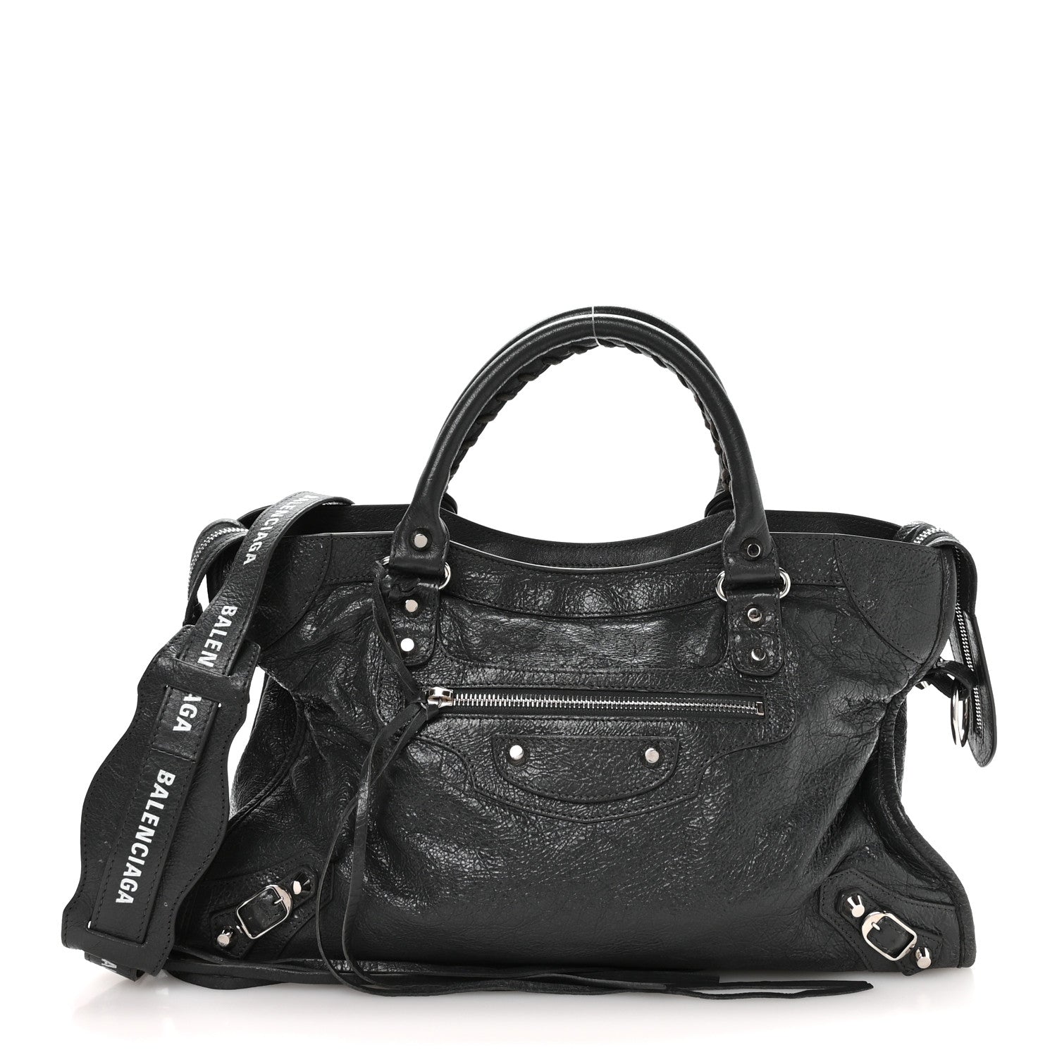 Balenciaga Agneau Classic Silver Hardware City Logo Strap Gris Fossile White 1 of 12