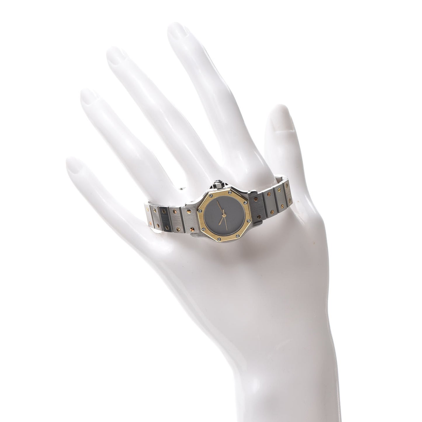 Stainless Steel 18K Yellow Gold 25mm Santos Octagon Automatic Watch Gray