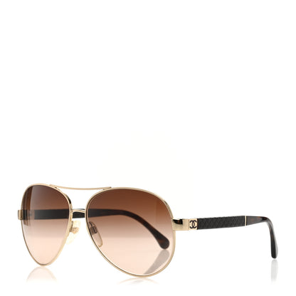 Chanel Lambskin Quilted CC Aviator Sunglasses 4195-Q Brown Gold 1 of 9