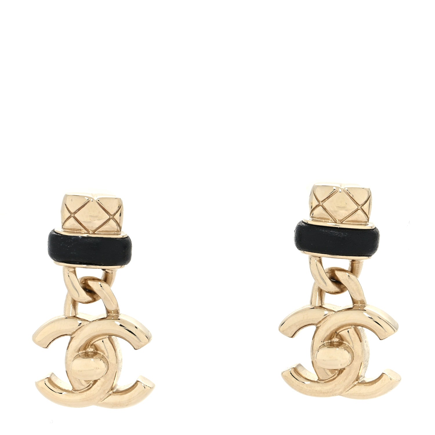 Chanel Lambskin CC Turnlock Drop Earrings Gold Black 1 of 4