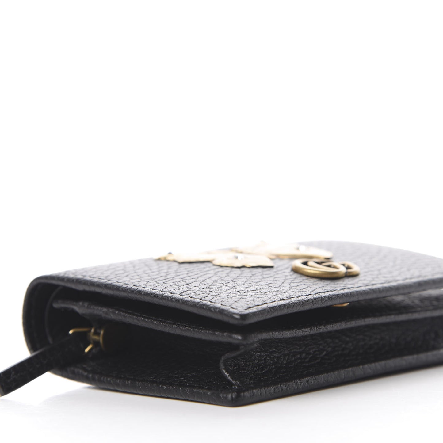Pebbled Calfskin Butterfly Card Case Black