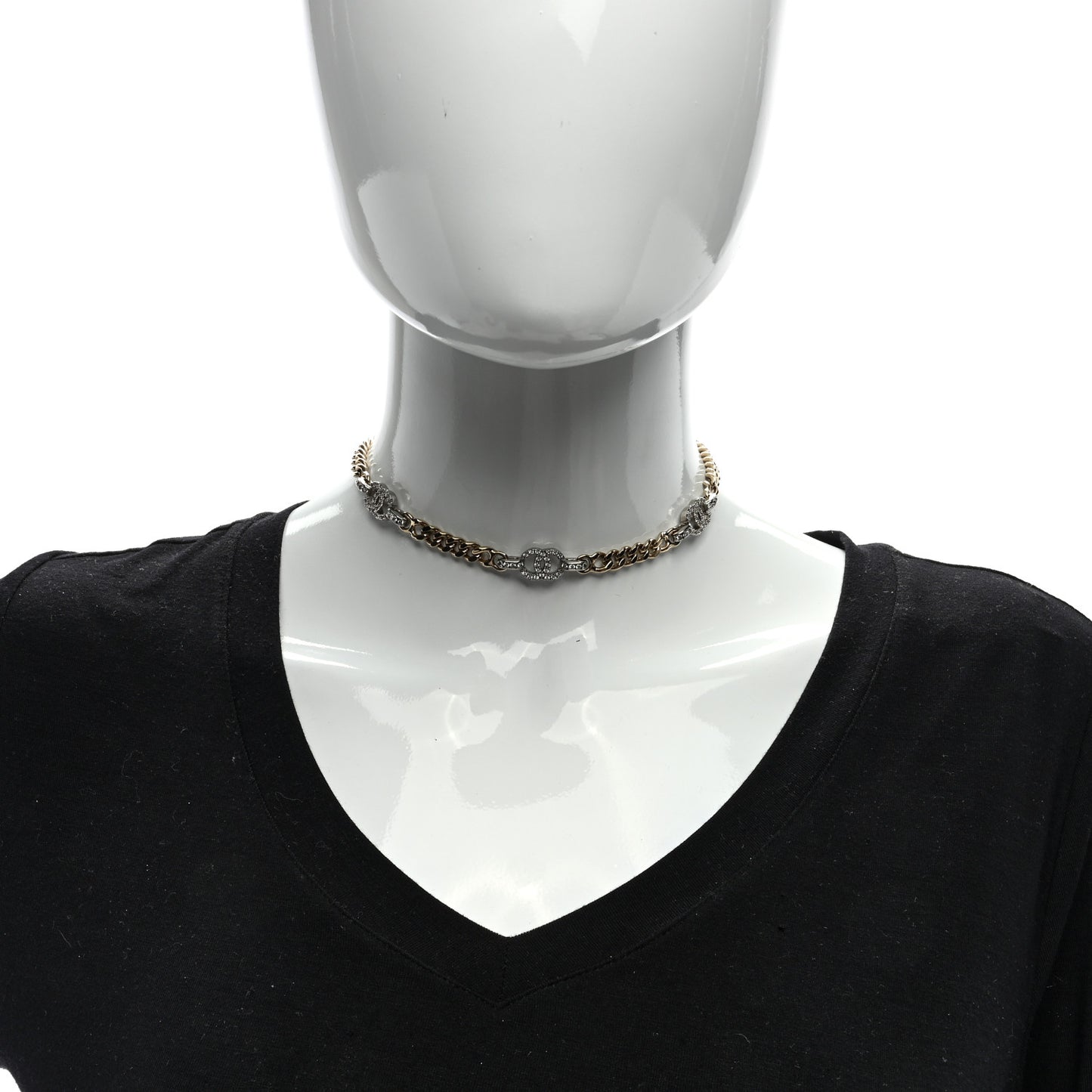 Crystal CC Chain Links Choker Necklace Gold