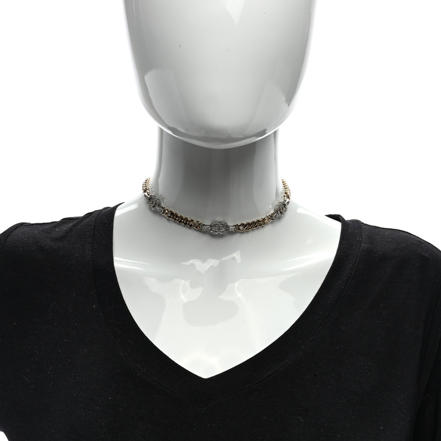 Chanel Crystal CC Chain Links Choker Necklace Gold 2 of 4