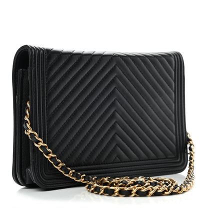 Chanel Calfskin Chevron Boy Wallet On Chain WOC Black 2 of 6