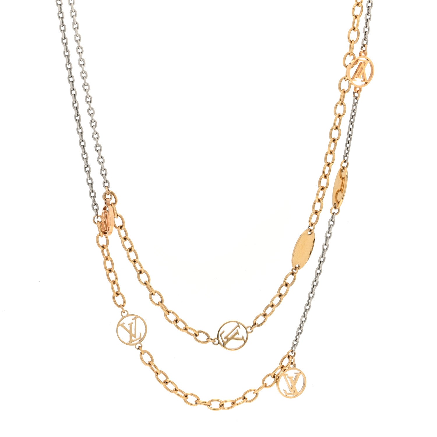 Louis Vuitton Logomania Sautoir Necklace Silver Gold 1 of 3