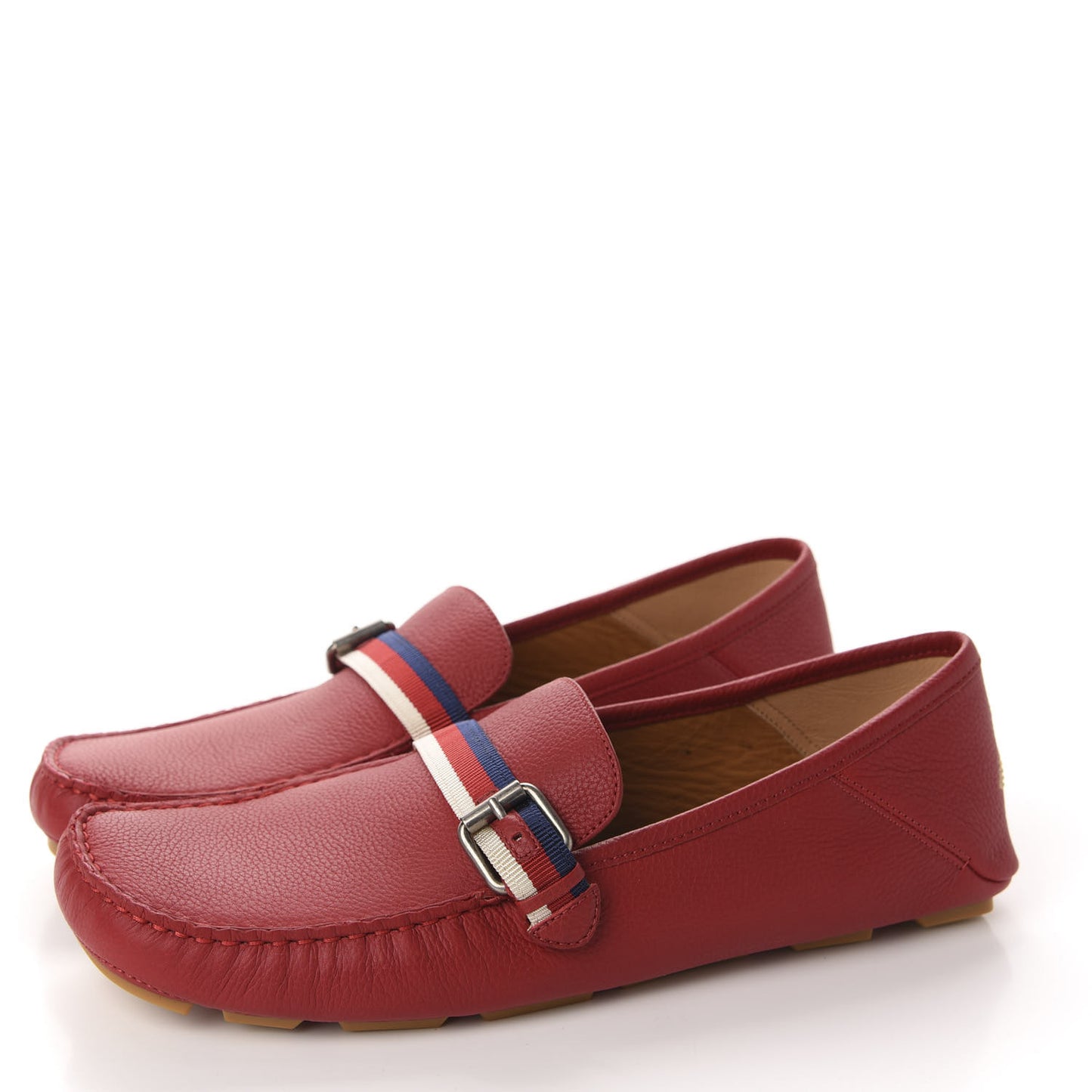Calfskin Mens Web Sylvie Web Buckle Driver Loafers 10 Red