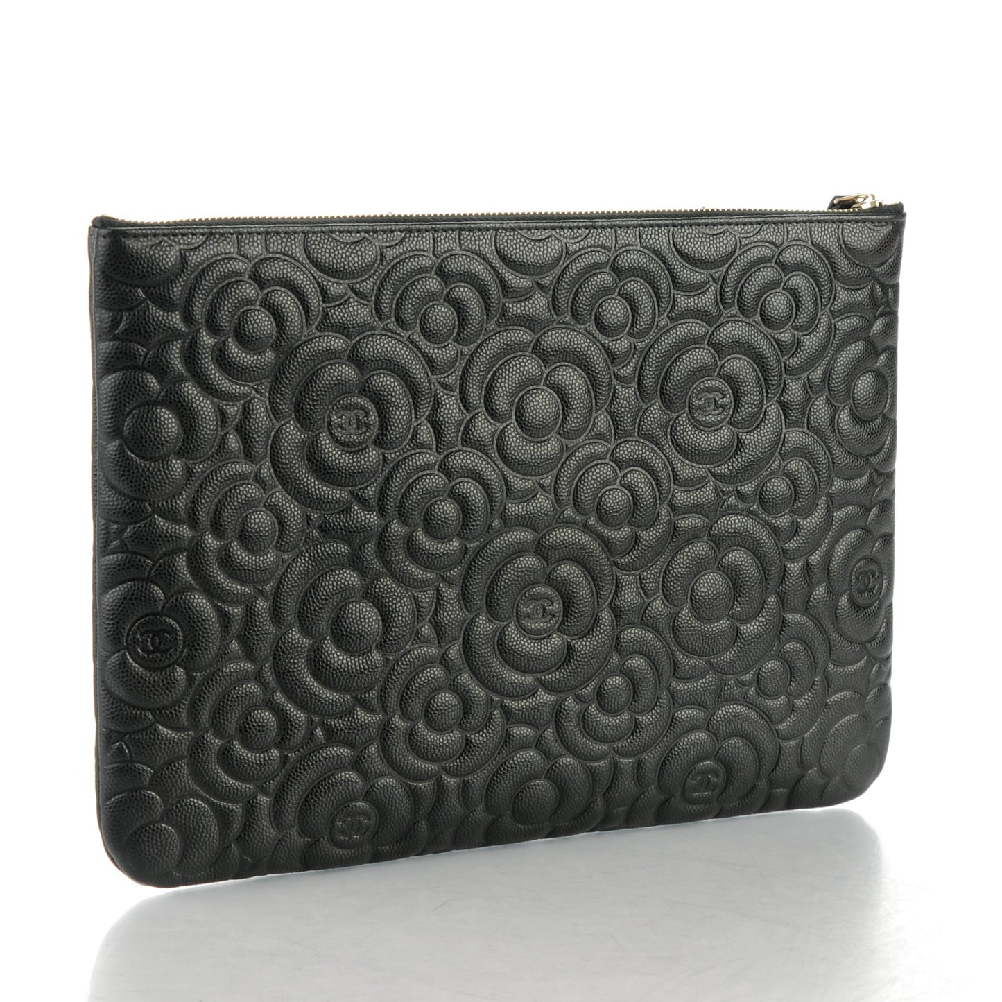 Caviar Camellia Embossed Medium Cosmetic Case Black