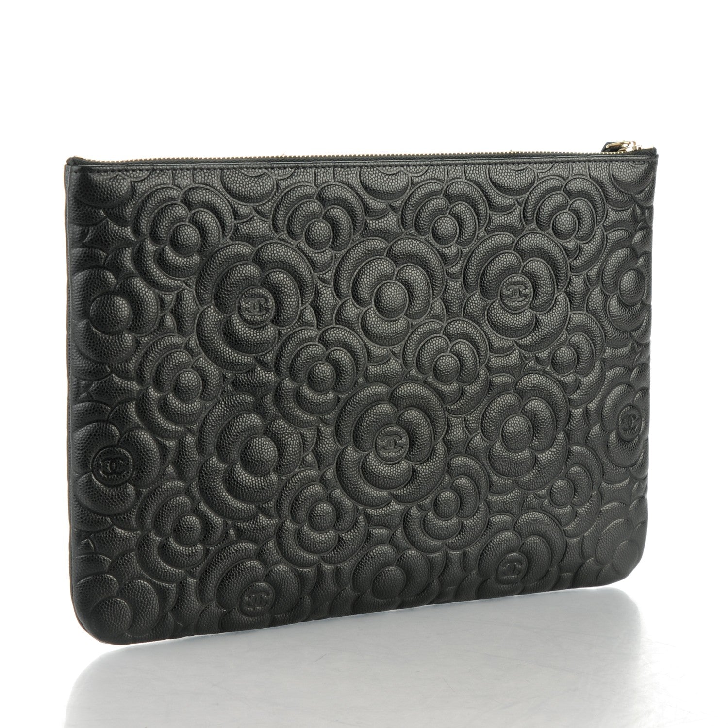 Chanel Caviar Camellia Embossed Medium Cosmetic Case Black 3 of 7