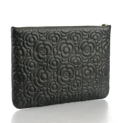 Chanel Caviar Camellia Embossed Medium Cosmetic Case Black 3 of 7