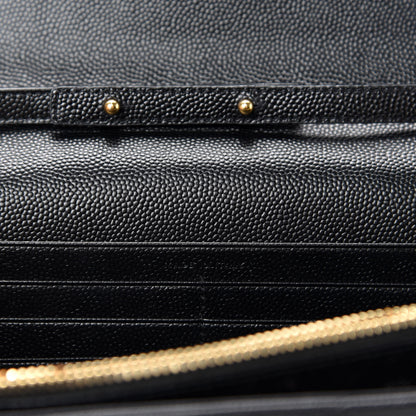 Saint Laurent Grain De Poudre Matelasse Chevron Monogram Chain Wallet Black 9 of 11