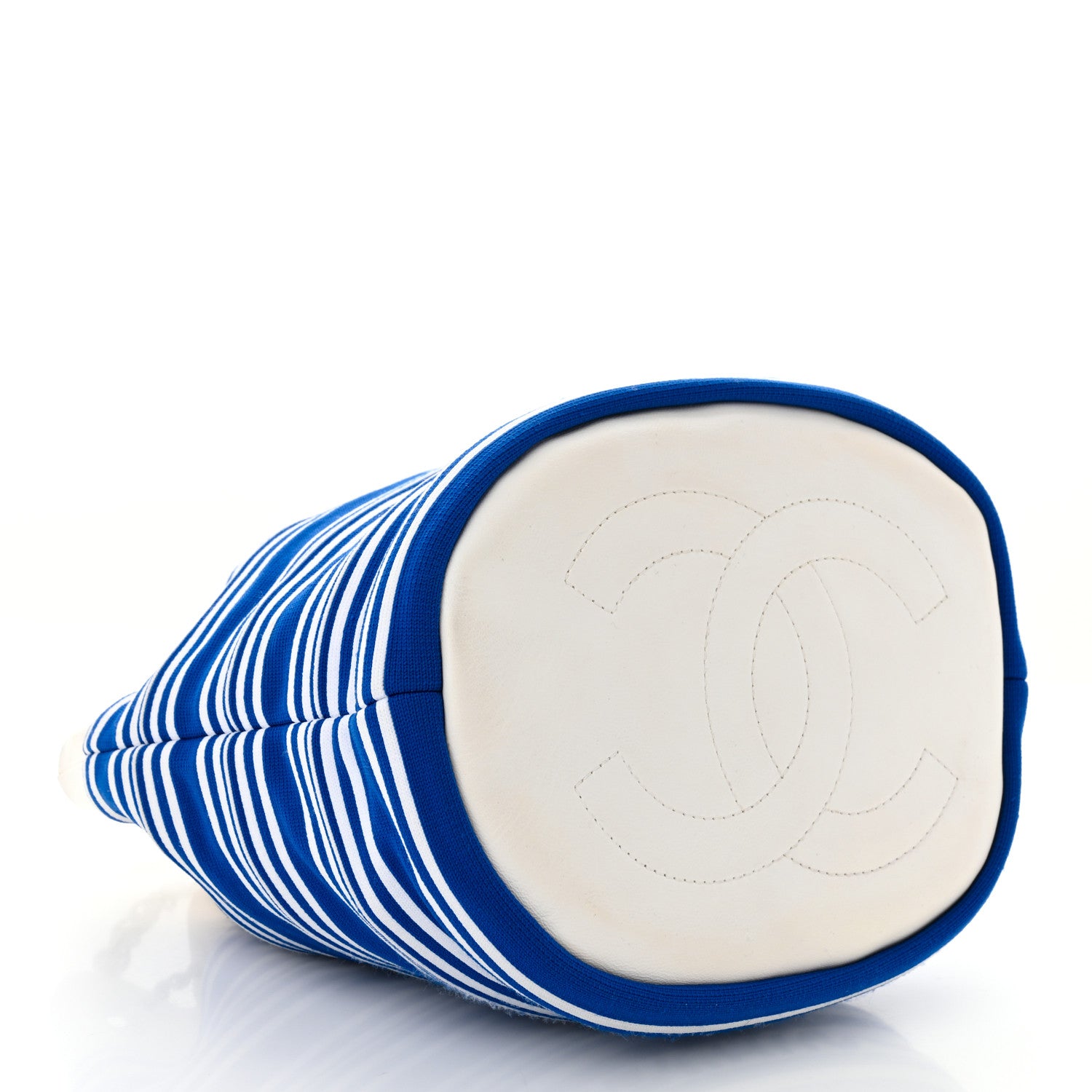 Chanel Mixed Fibers Lambskin Venise Biarritz Drawstring Bucket Bag Blue White 4 of 10