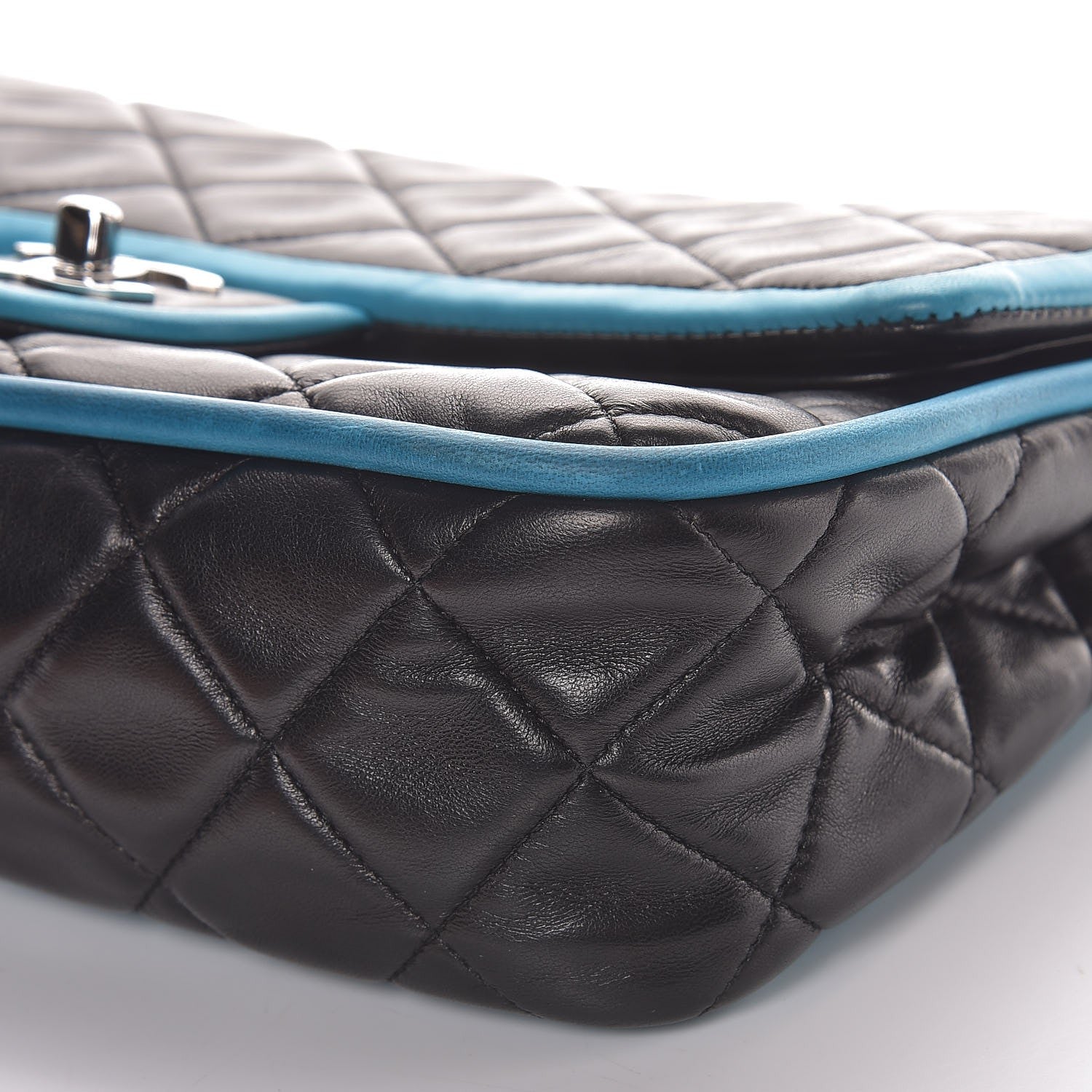 Chanel Lambskin Quilted Medium Double Flap Black Turquoise 13 of 13