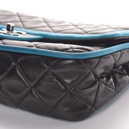 Chanel Lambskin Quilted Medium Double Flap Black Turquoise 13 of 13