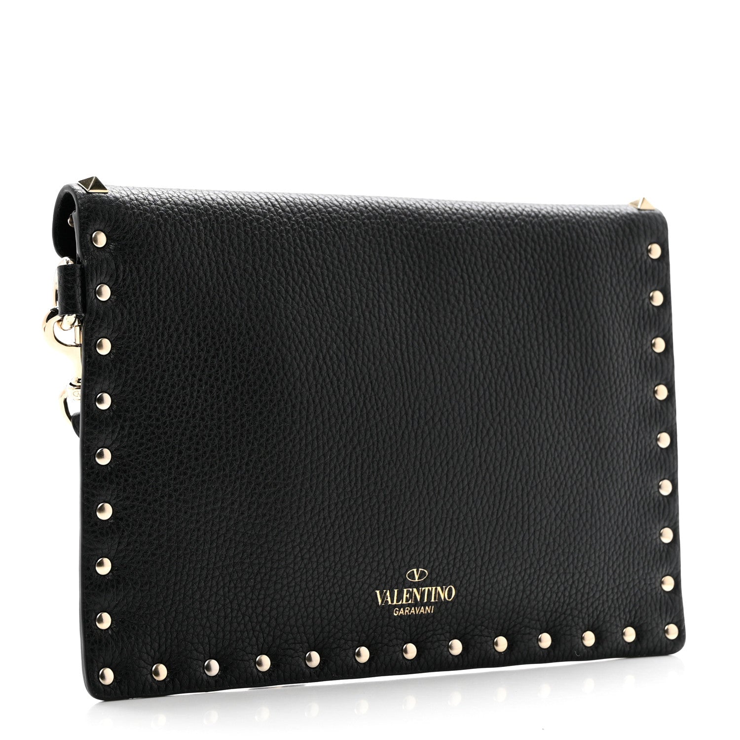 Valentino Garavani Pebbled Calfskin Medium Rockstud Envelope Flat Wristlet Pouch Black 3 of 6