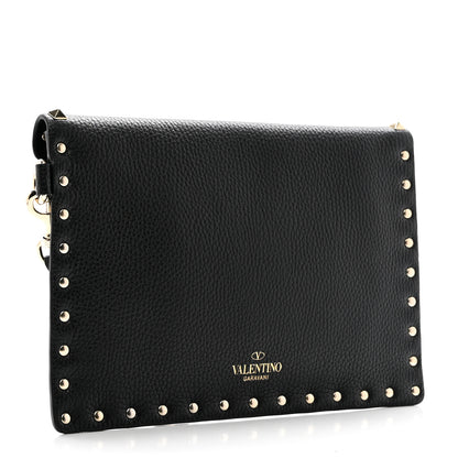 Valentino Garavani Pebbled Calfskin Medium Rockstud Envelope Flat Wristlet Pouch Black 3 of 6