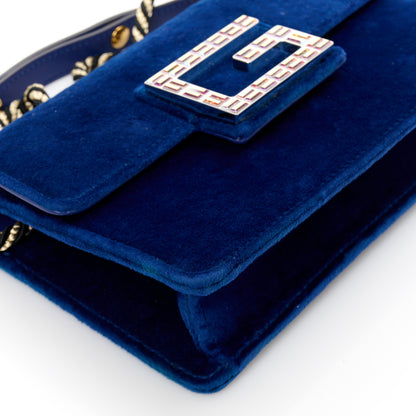 Gucci Velvet Crystal Square G Shoulder Bag Cobalt Blue 10 of 11