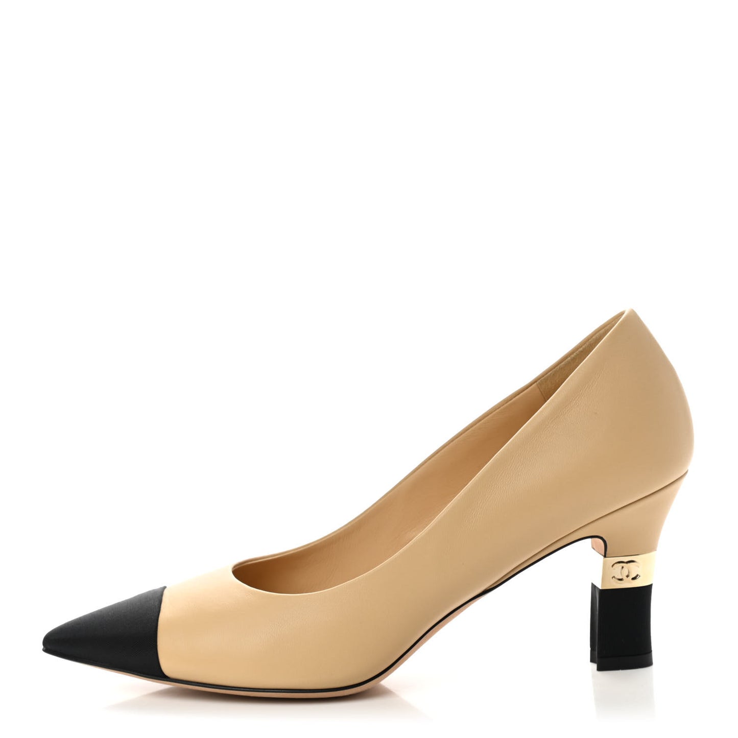 Lambskin Grosgrain Cap Toe CC Pumps 40 Beige Black