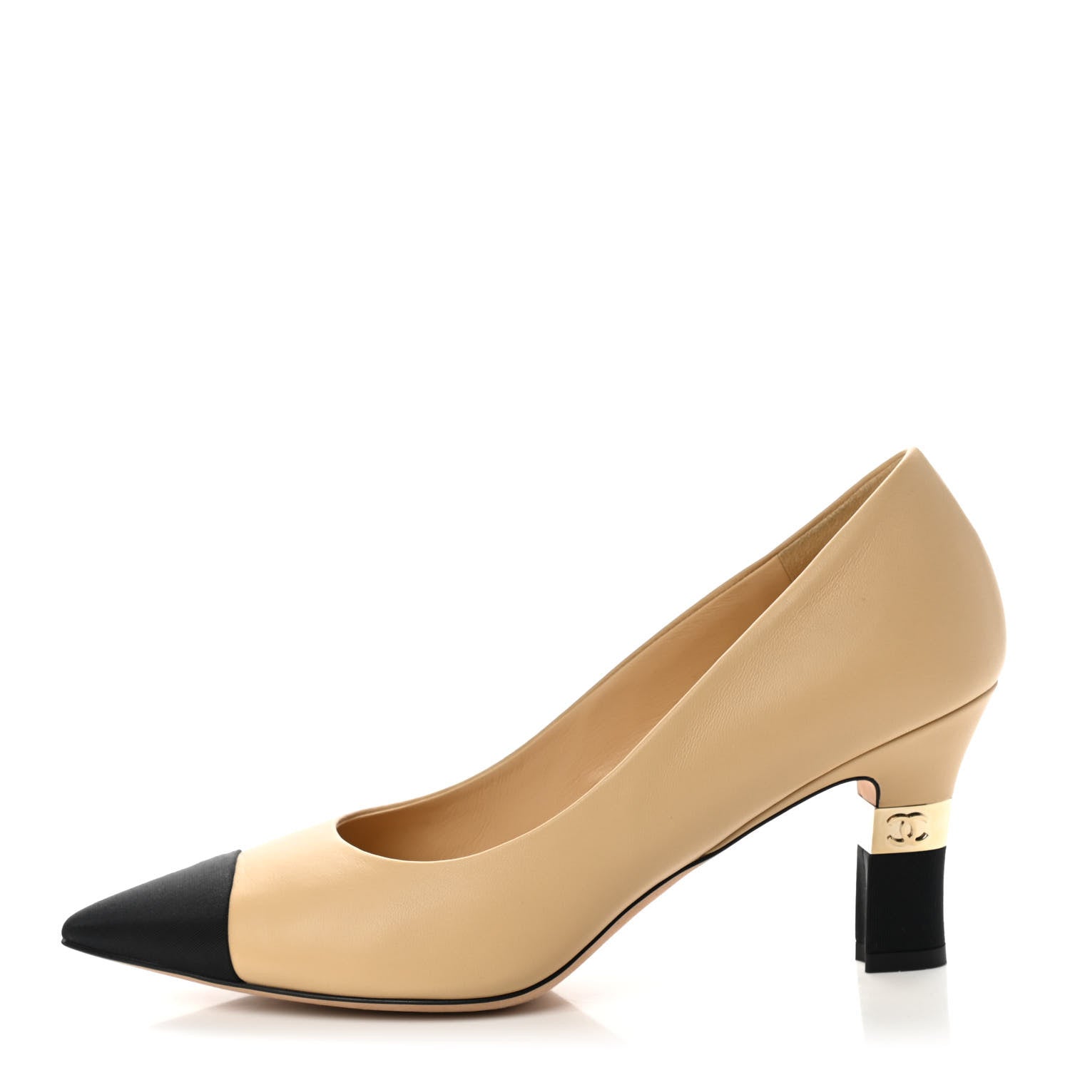 Chanel Lambskin Grosgrain Cap Toe CC Pumps 40 Beige Black 1 of 8